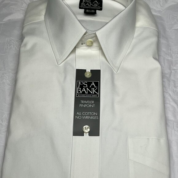 New Jos A. Banks Traveler Button Down White Long Sleeve Shirt Size 15.5 -34 - Picture 1 of 3